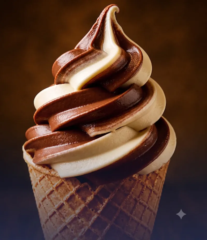 Casquinha de sorvete expresso de chocolate e baunilha