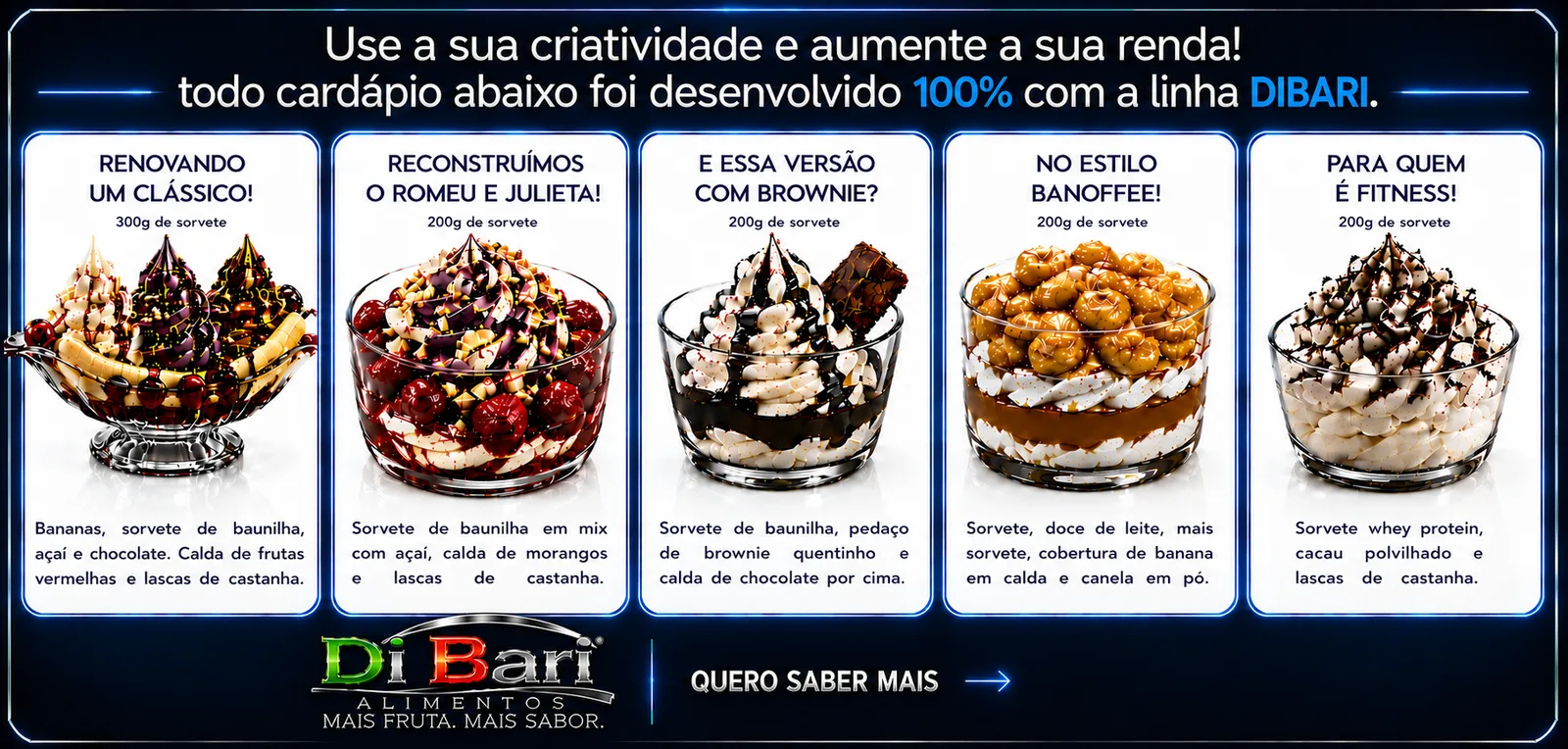 Dicas DiBari Alimentos: cinco ideias de sobremesas com sorvete expresso para aumentar sua renda